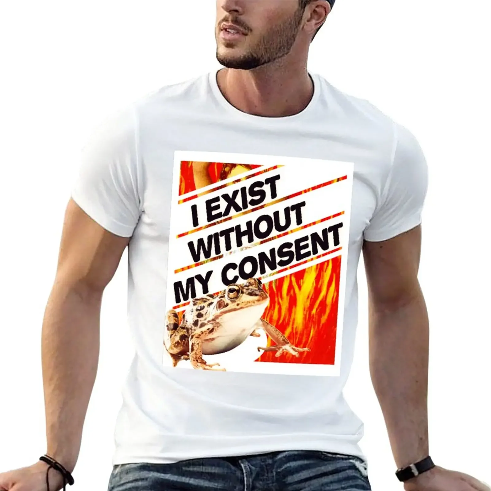 New I Exist Without My Consent Existential Toad Frog Meme T-Shirt blank t shirts summer tops boys t shirts tshirts for men