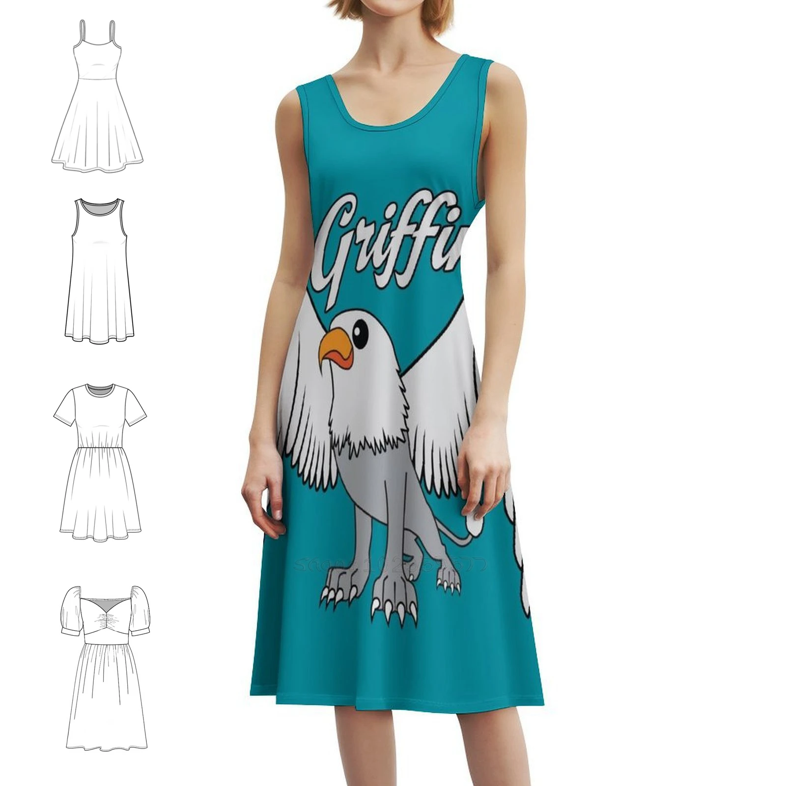 Griffin With Title Preppy Style Mini Dress For Women A-Line Loose Fit Casual Day Dress Griffon Griffin Eagle Lion Mythology