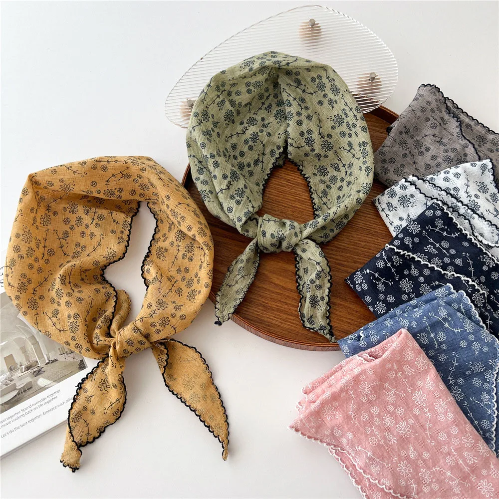 Soft Triangle Scarf Women Cotton Linen Scarves Solid Color Scarves Small Shawl Korean Version Shawl All-match Decorative