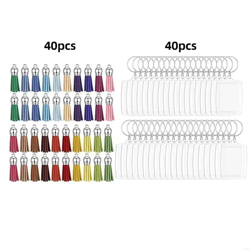   Set of 40 Customizable Photo Keychains Picture Insert Keyrings with Leather Tassels Stylish Keychain Making Supplies