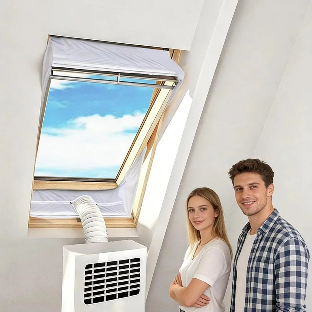 2pcs Polyester Air Conditioner Seal Waterproof Zipper Closure AC Window Seal White Hook And Loop Tape Window Vent Seal