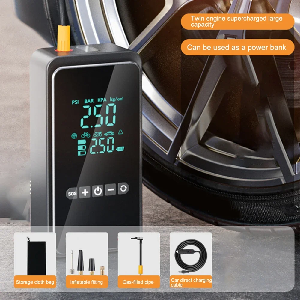 

Tire Inflator with Fast Inflation Speed and Digital Display for Convenient Use in Cars or For Motorcycles 120W