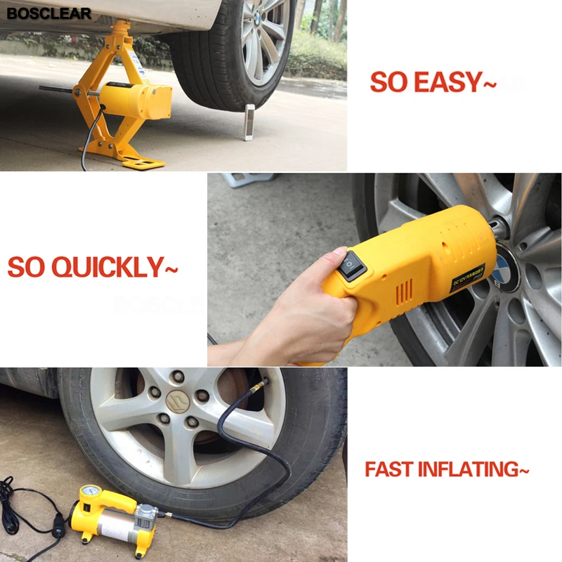 Electric Car Jack Lifting Scissors Jacks Kit With Impact Wrench Air Pump Electric Tool For Repairing Car Tools Box Professional