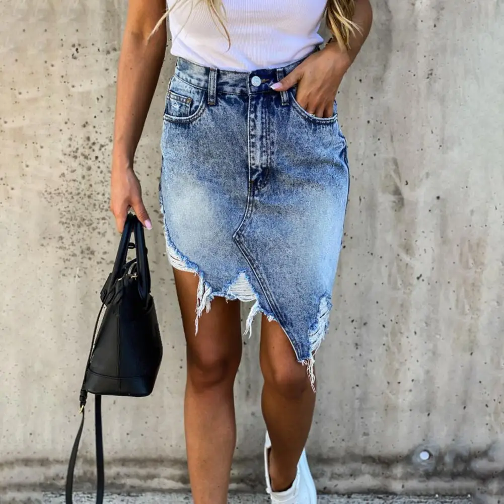 

Ins Summer Women High Waist Ripped Shorts Skirt Jeans Lady Sexy Nightclub Stripper Denim Dress Lady Cut Out Irregular Jeans