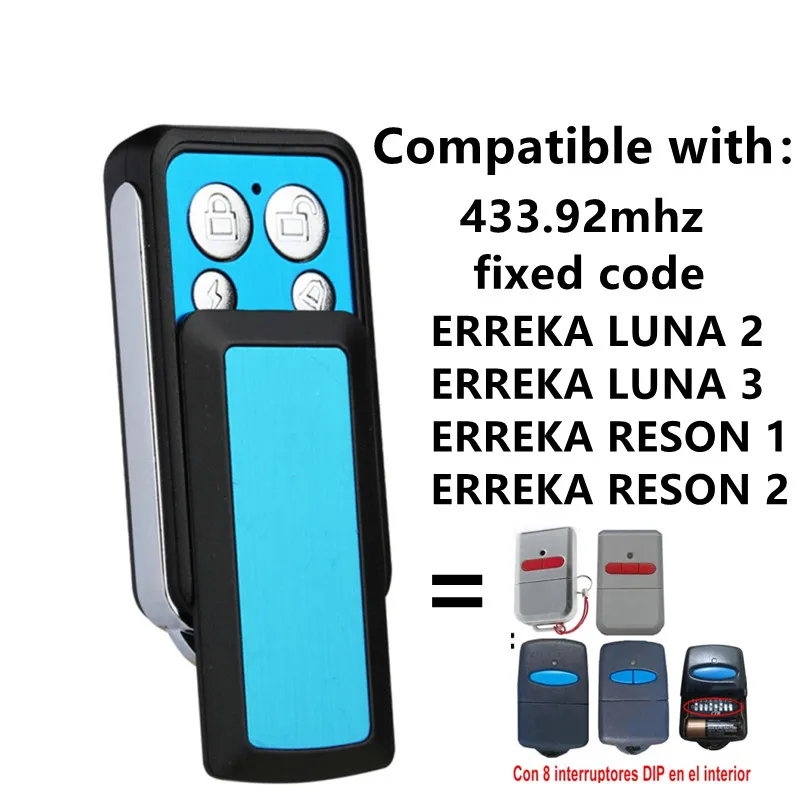 Garage Control For ERREKA LUNA Door Transmitter ERREKA RESON 433.92MHz Fixed Code Garage Command Remote Control Clone New