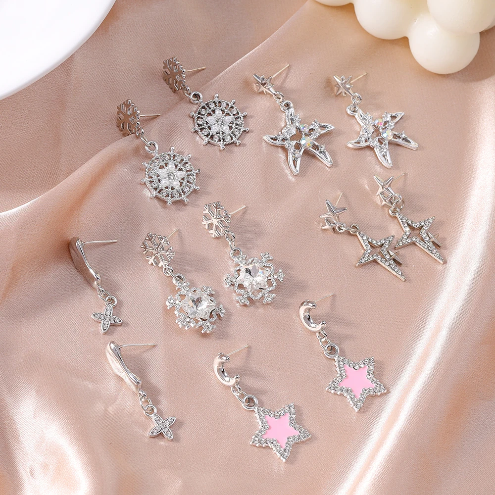 Aihua Fashion Cubic Zirconia Polaris Sterne Ohrringe Weißgoldfarben Hochzeit Party Schmuck für Frauen Kristall Stern Ohrringe – Detail 1