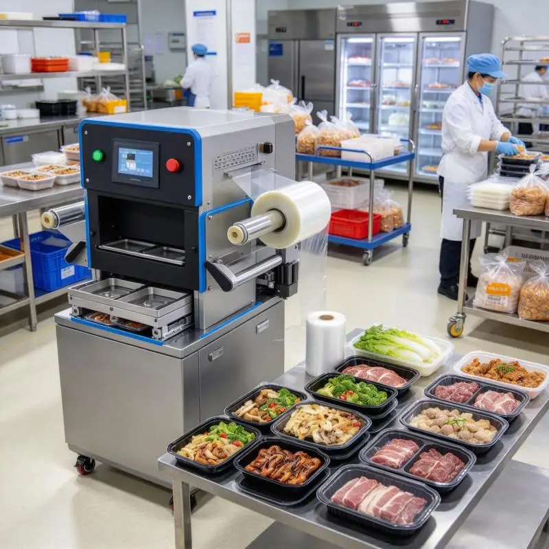 Automatic Modified Atmosphere Food Packaging Machine Tray Sealer Gas Flush Equipment for Meat and Seafood
