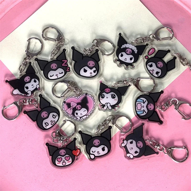 Kawaii Sanrio Kuromi Key Chain Double-sided Transparent Acrylic Girl Bag Key Pendant Emoticon Girlfriend Children Birthday Gift