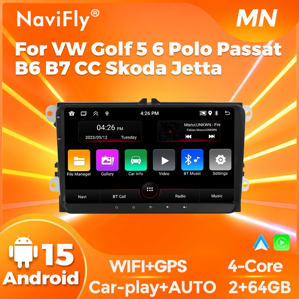 

Автомагнитола Navifly 9 дюймов 2din Android Carplay, мультимедийный видеоплеер с GPS для Volkswagen Golf 5 6 Polo Passat B6 B7 CC Skoda Jetta