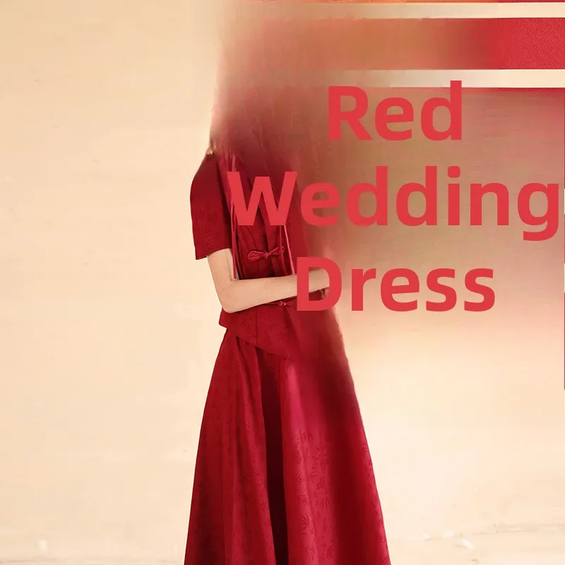 

Red Wedding Dr Set New Chinese Sle Engagement Ceremony Dr ort Sve Faionable Zipper Sle Two-Piece Suit