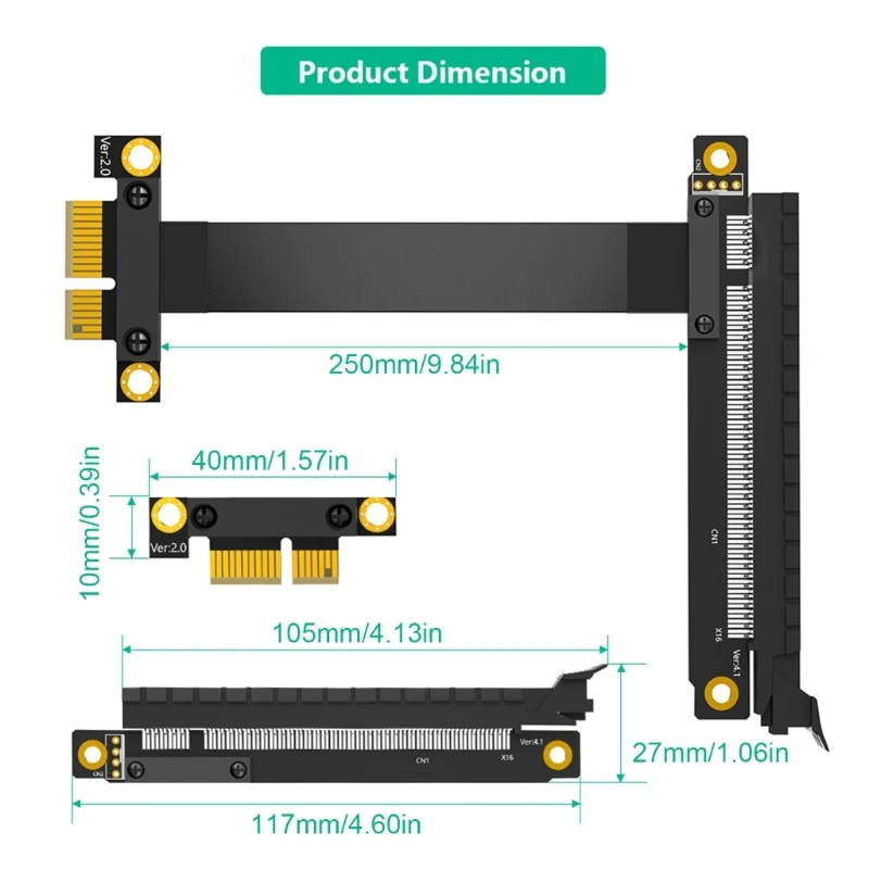 전문 GPU용 652F PCIE PCIExpress Gen3.0 1X ~ 16X 직각 라이저 카드 연장 케이블 25cm