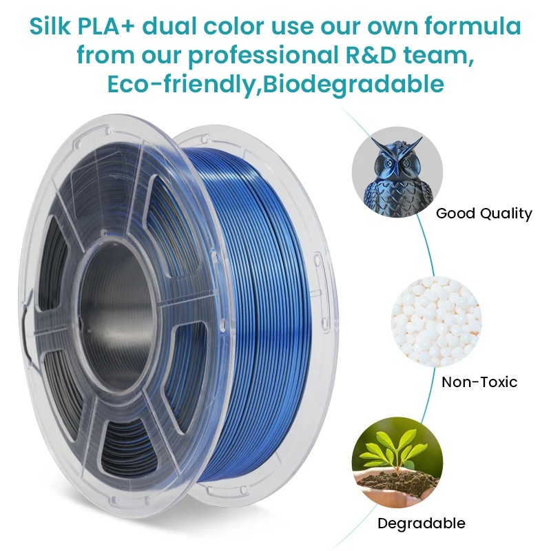 High Quality Dual Color Silk Finish PLA Plus Spool Stable Extrusion Desktop FDM Filament