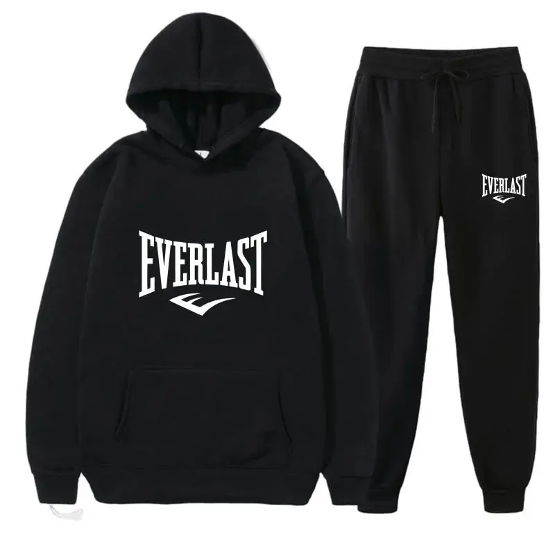 

Fashion EVERLAST Men's Suit Hooded Sweatshirt Fitness Men's Gym Clothing Running Set Sportswear Jogger Men's Suit Winter Sui
