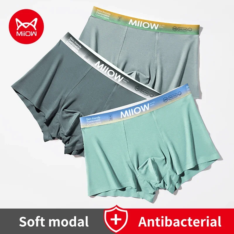 MiiOW Modal Man Underwear Men Boxershorts 7A Antibacterial Cotton Crotch Men's Panties Boxer Seamless Cuff Sexy Men Boxer Briefs