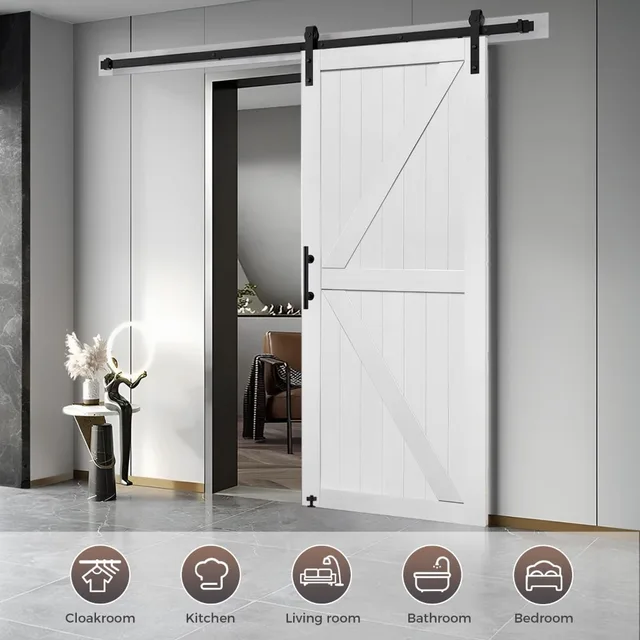 MDF Barn Door 26x84in with Sliding Hardware Kit, Waterproof PVC 2 MDF Barn Door 26x84in with Sliding Hardware Kit, Waterproof PVC 2
