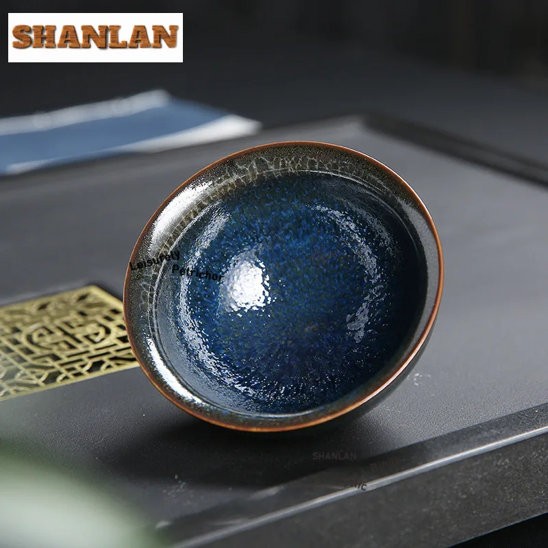 145ml Iron Tire Peacock Green Jianzhan Blue Lotus Dragon Scale Pattern Single Master Cup Kiln Change Tea Bowl Tasting Chazhan