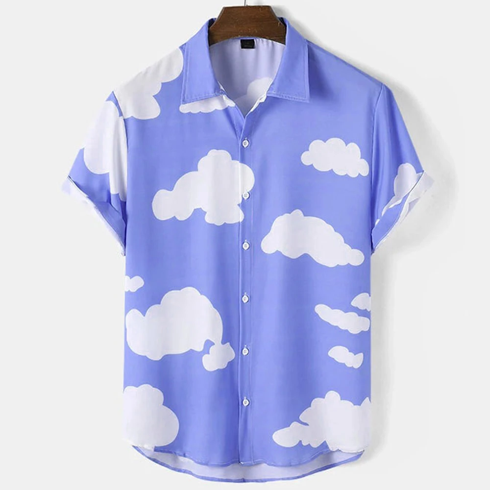 Men's Shirts Short Sleeve Cloud Printed Tops Hawaiian Holiday Shirts Fashion Unisex Shirt Summer Tees Casual Oversized Clothing