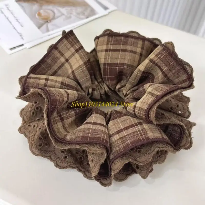 

N5KE MultiLayer Lace Hair Tie Brown Plaids Scrunchie For Women Strong Hold Hairband Elastic Hairtie Unique Hair Decoration