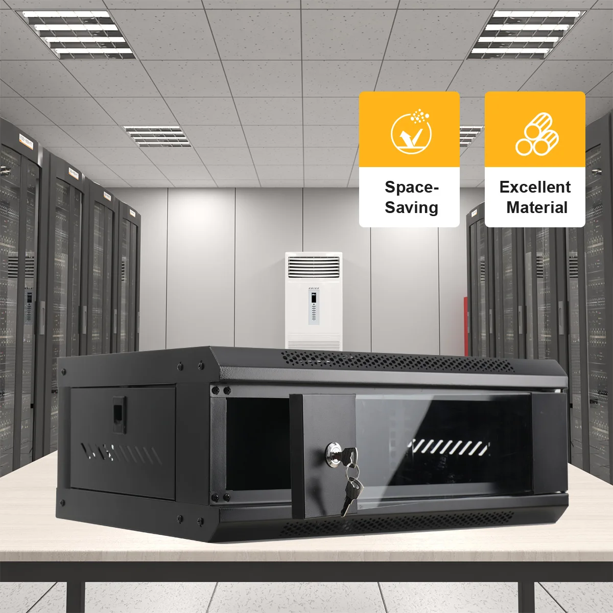Современный настенный шкаф для сетевого сервера 4U, стойка, панель черного цвета с дверным креплением замка