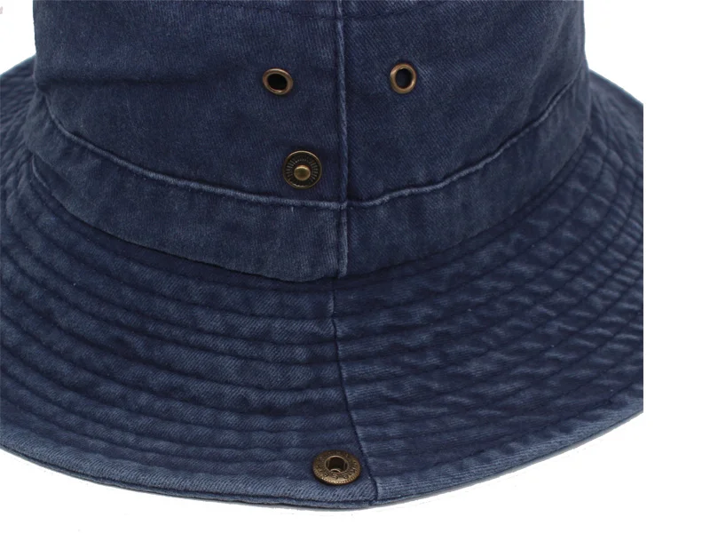 Breitkrempiger Bucket Hat für Damen und Herren, aus gewaschener, einfarbiger Baumwolle, ideal als Sonnenhut für den Außenbereich, als Reisehut oder als flacher Hut für Angeln, Wandern, Strand und Sport. – Detail 7
