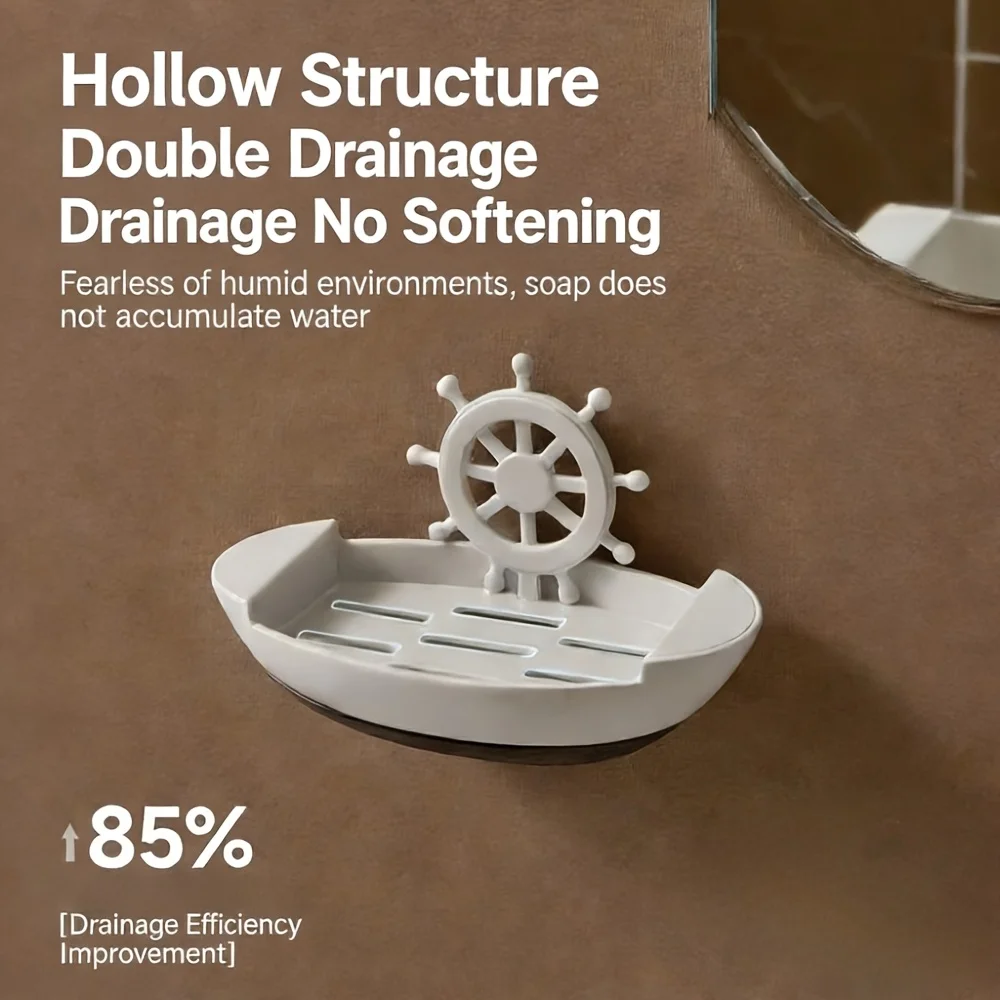 Soap Dish in The Shape of a Boat - Wall-Mounted, No Drilling Required, Suitable for Bathrooms, Soap Storage Box