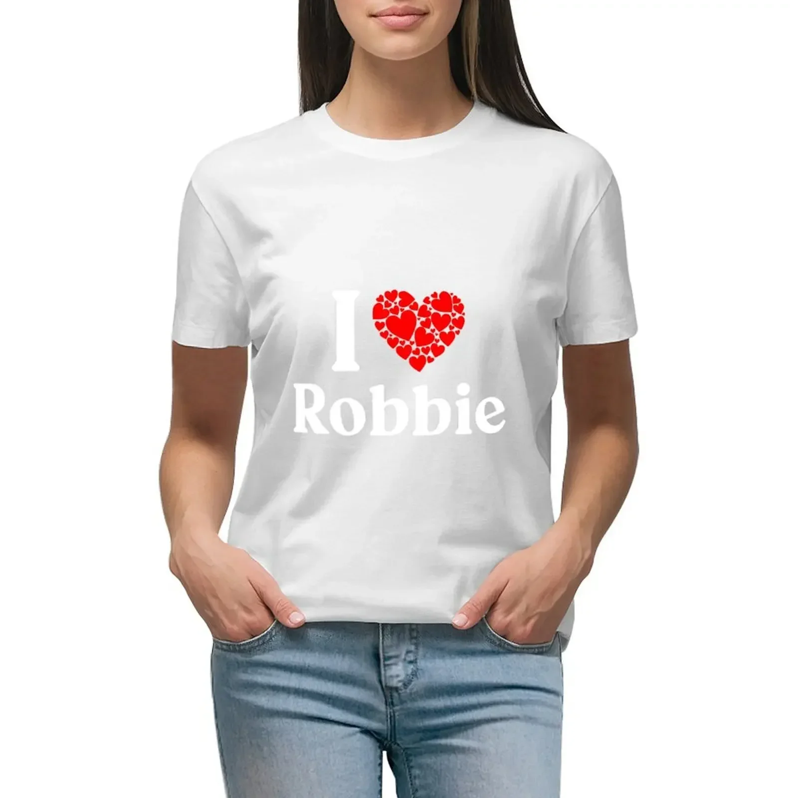 Serce-kocham Robbie Retro graficzny odzież uliczna moda na co dzień Harajuku letni mężczyźni kobiety uniwersalny t-shirt z krótkim rękawem