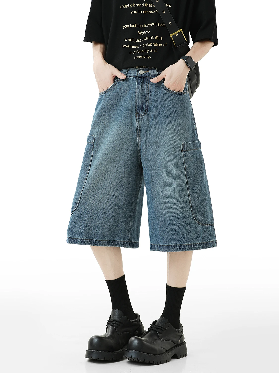 

Девять осень, свободные прямые джинсы в американском стиле, мужская летняя рабочая одежда, модные брендовые брюки на семь футов с большими кетами