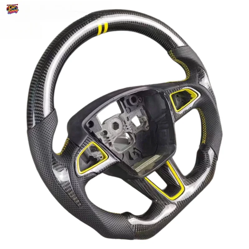 FOR Ford Focus Kuga Escape MK4 ST Custom D-Shaped Flat-Bottom Carbon Fiber Steering Wheel Without Airbag