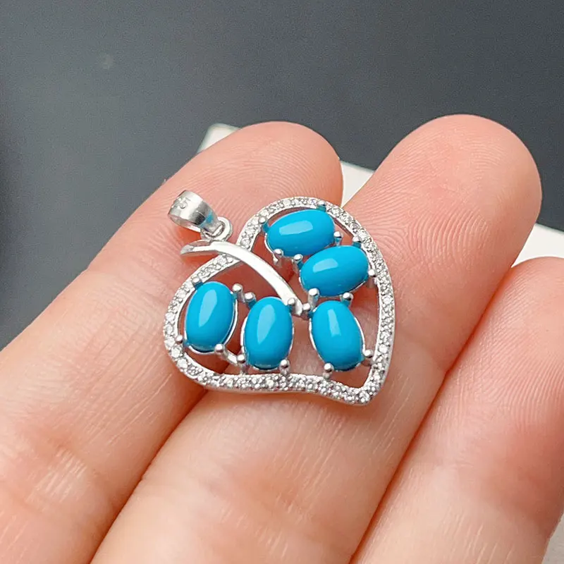 925シルバー-4mm-6mm-ターコイズペンダント-天然ターコイズペンダント-45cmシルバーネックレス付き-女性への誕生日プレゼント