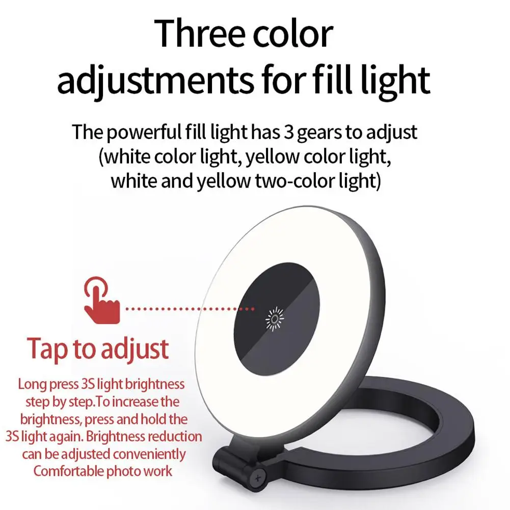 Video Light Bi-Color Selfie Lamp Universal LED Fill Light For IPhone 16 15 Pro Max Can Be Used As a Phone Stand For video