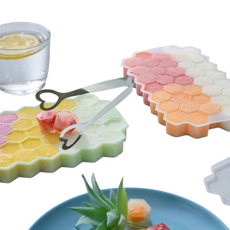 Ice cube mold with stainless steel clamp 37 Honeycomb food grade silicone mold with cover honeycomb cell ice cube tray