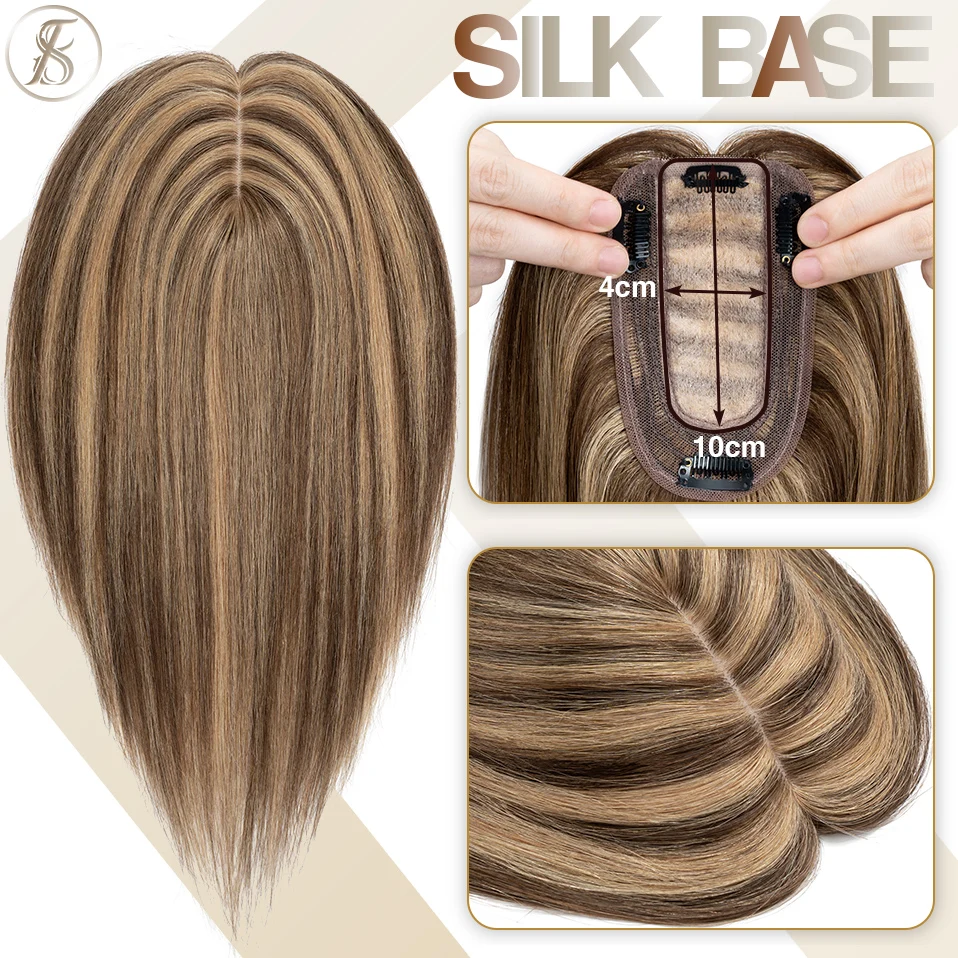 Tess Haar Toppers Vrouwen Topper 7X12.5Cm Haarspeldjes Natuurlijke Haar Pruiken 100% Menselijk Haar Zijde Basis Blonde clip In Hair Extensions