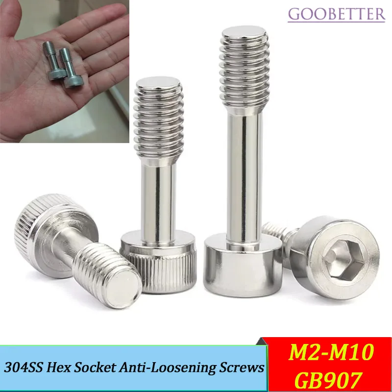 

304SS Hex Socket Anti-Loosening Screws Knurled/Smooth Flat Head Partially Threaded Bolts M2-M10 GB907 for Machinery Electronics