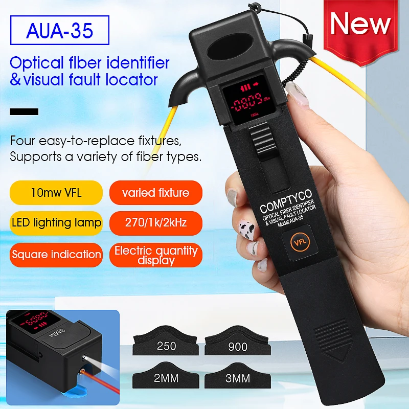 COMPTYCO AUA-35 Fiber Identifier Fiber Opitc Cable Orientation Identification Detector Signal Direction Tester Built-in 10mw VFL