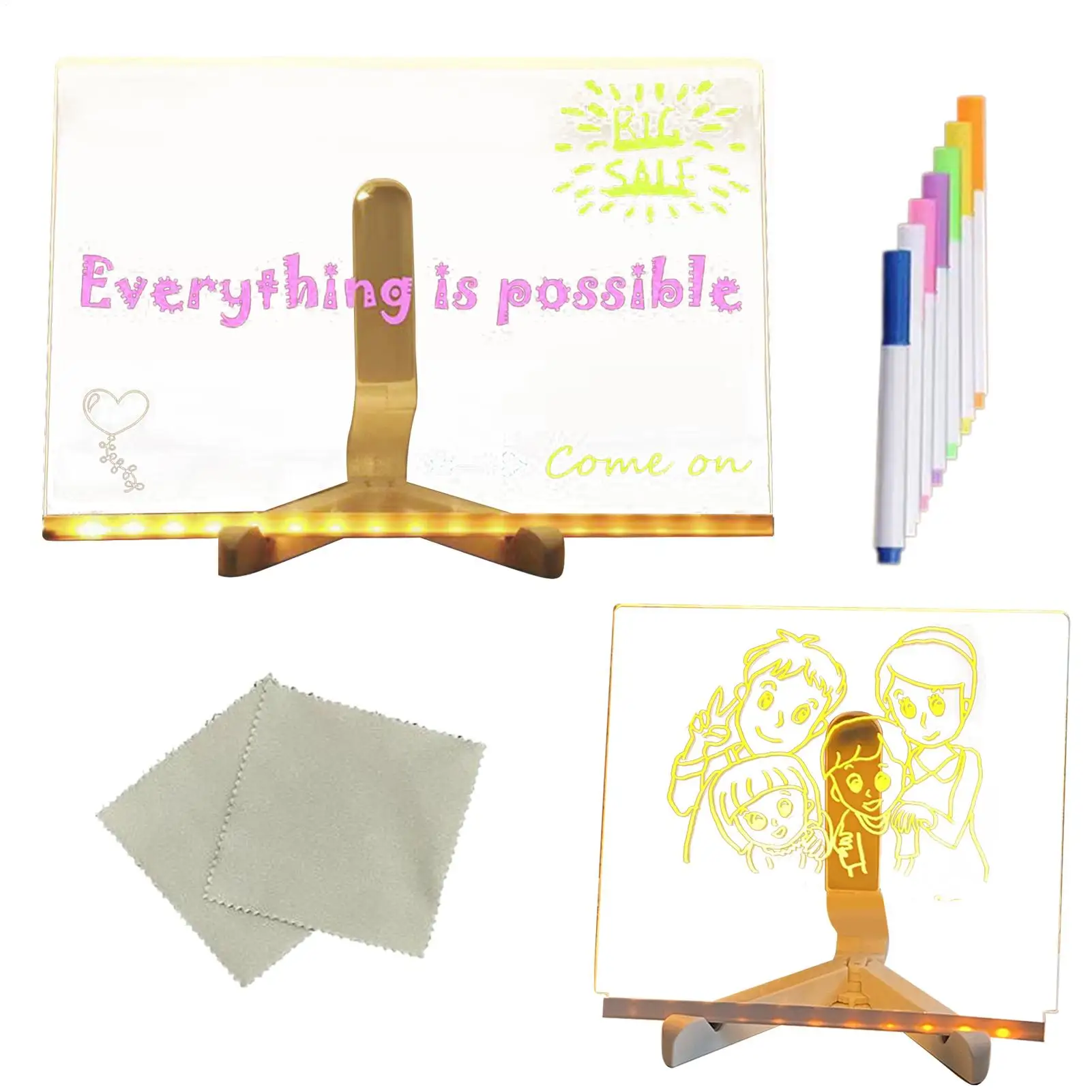 LED Acrylic Message Board Colored LED Note Board Glowing Message Marker Board Light Up Dry Erase Board Drawing Memo Board