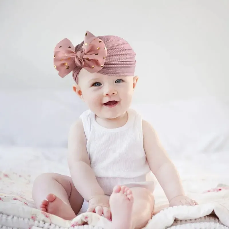 Lovely Shiny Bowknot Baby Hat Cute Solid Color Baby Girls Boys Hat Turban Soft Newborn Infant Cap Beanies Head Wraps