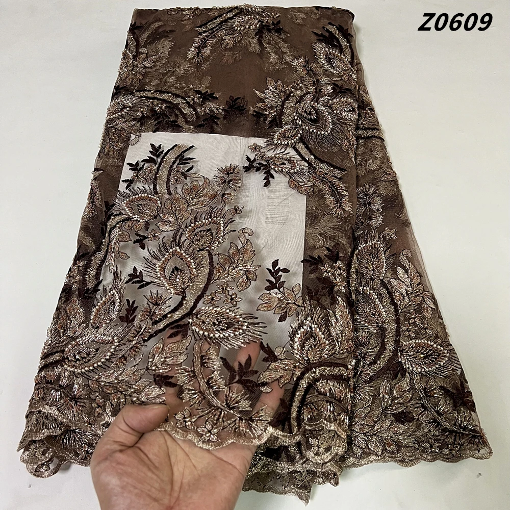 French Jacquard Brocade Lace Fabric, Gild Embroidery, Nigerian Lace Fabric for Wedding, Latest, Z0609