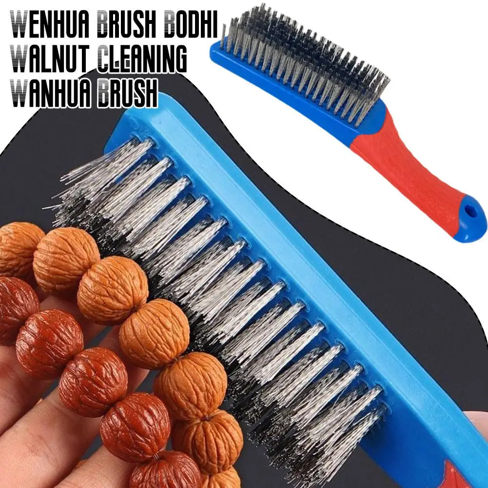 Durable Stainless Steel Small Wire Brush Silicone Handle Red Blue Paint Removal Tool Scratch Brushes For Cleaning Rust Corr T7M8