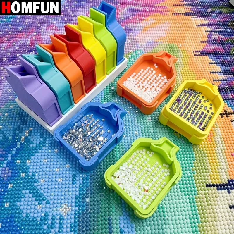 HOMFUN Juego de 8 mini bandejas para pintura de diamantes y caja de almacenamiento, 7 bandejas para pintura de diamantes con tapas y tapones, 1 caja de almacenamiento