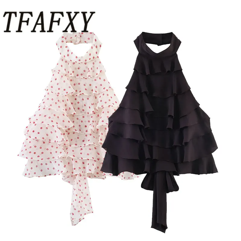 TFAFXY 2026 Sommer Damen Camis mit gestapelten Verzierungen, ärmellos, rückenfrei, schmal geschnitten, zum Schnüren, Neckholder, Crop-Top, Damen-Tanktops Y2K