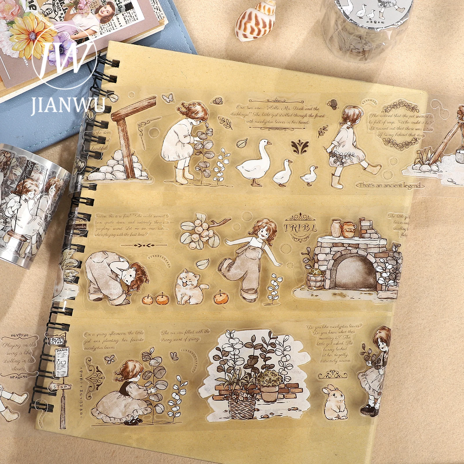 

JIANWU 55мм*6м Винтажная декоративная ПЭТ-лента с милыми девочками, городскими пейзажами и цветами для коллажей, скрапбукинга, творчества и оформления дневников