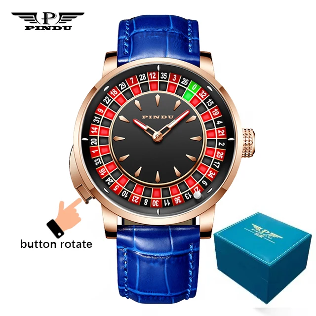 PINDU Ontwerp Nieuwe NH35A Mechanische Horloges Mannen Drukknop Turn Russische Roulette Game Saffier Spiegel Diamanten Wijzerplaat herenhorloge