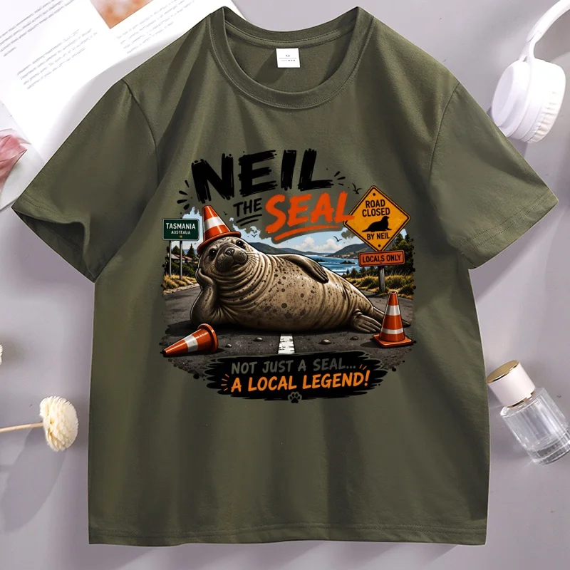 Neil The Seal Crew Neck T Shirt Cotton Short Sleeve Printed Graphic Tees Men Women Streetwear Casual T-shirt Harajuku Clothing