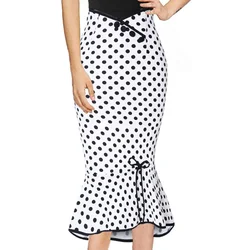 White Polka Dot Pencil Skirts Womens Sexy Chic Summer Asymmetric Bowknot Women Short Skirt Female Vintage Office Work Skirts