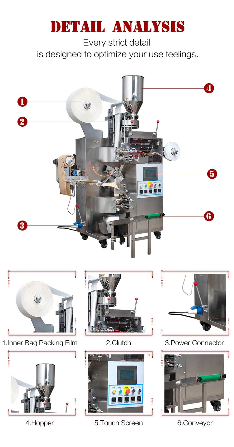 Automatic Inner and Outer Filter Paper Tea Bag Packing Machine for Herbal Loose Leaf Tea Commercial Equipment Customize