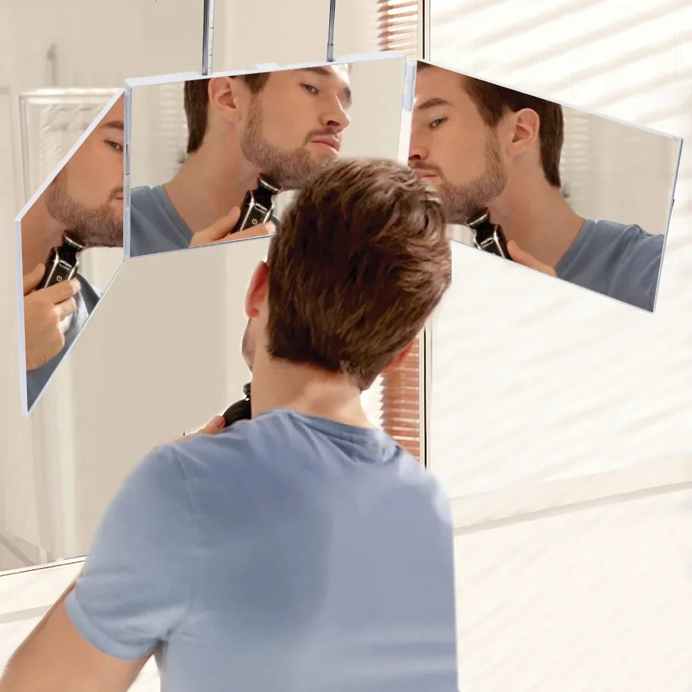 3 Way Mirror for Self Hair Cutting, 360° Trifold Barber Mirrors 3 Sided Makeup Mirror to See Back of Head, DIY Haircut Tool