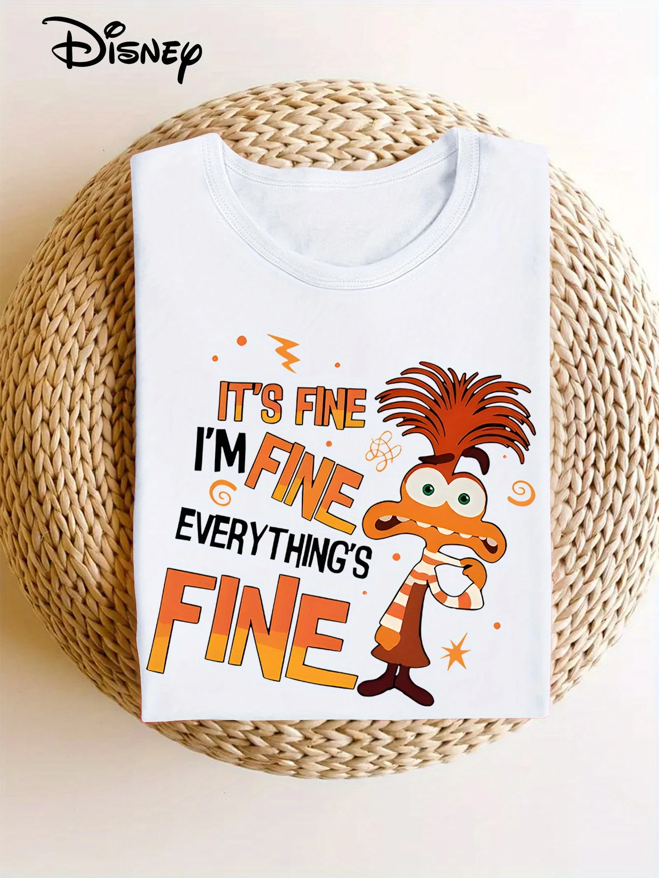 

Женская футболка Disney Inside Out Anxiety — красная повседневная футболка «It's Fine I'm Fine» «Joy and Sadness» весной, летом и осенью.
