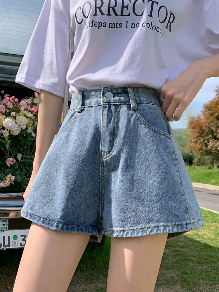 High-Waist Patchwork Denim Shorts für Damen – Sommerliche, dünne, lockere A-Linien-Hotpants in großen Größen mit weitem Bein aus Baumwollmischung, dehnbar