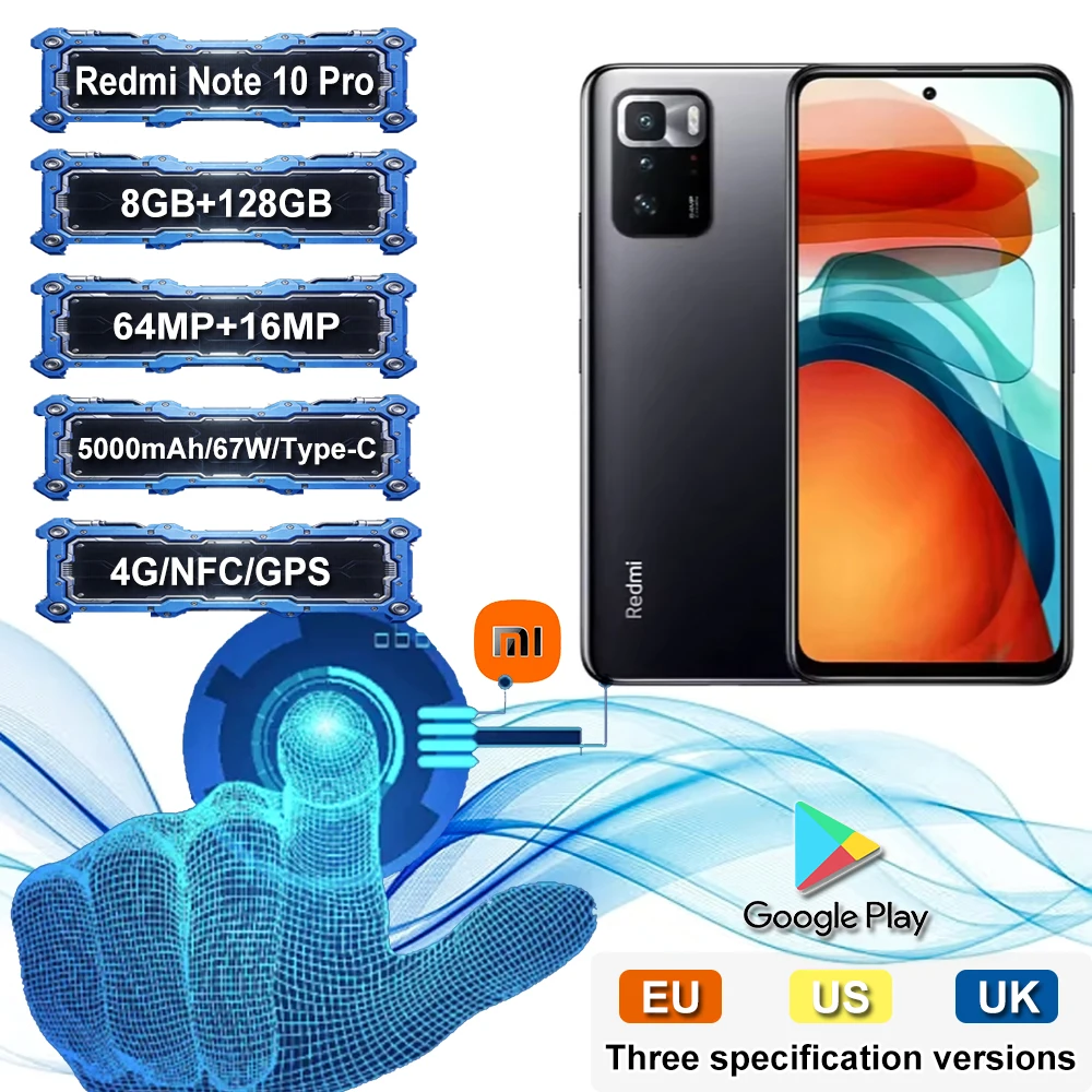 [EU/US/UK specifications] Redmi Note 10 Pro 8GB+128GB 5000mAh 67W/NFC/GPSOriginal 4G Smartphone Xiaomi