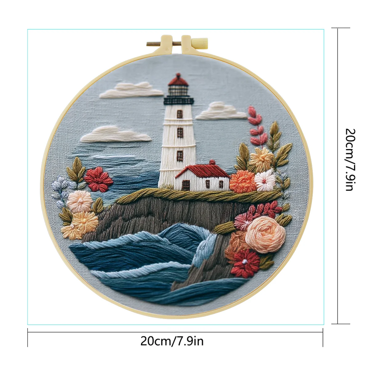 1 Stück 20X20CM/15X15CM Stickerei-Starter-Kit DIY-Set Kreuzstich Nähkunst - Der Turm am Meer – Detail 4